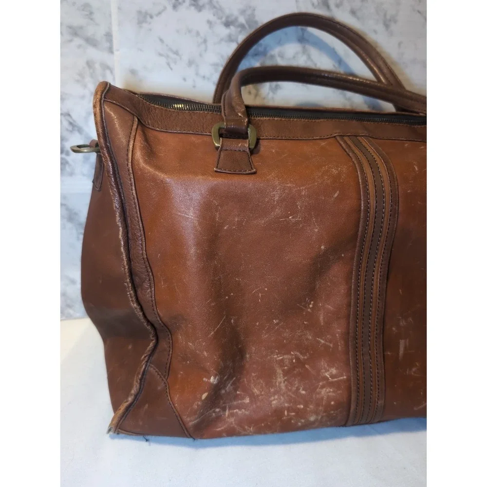 Vintage LAND Brand Brown Leather Duffel Overnight Briefcase Bag 18